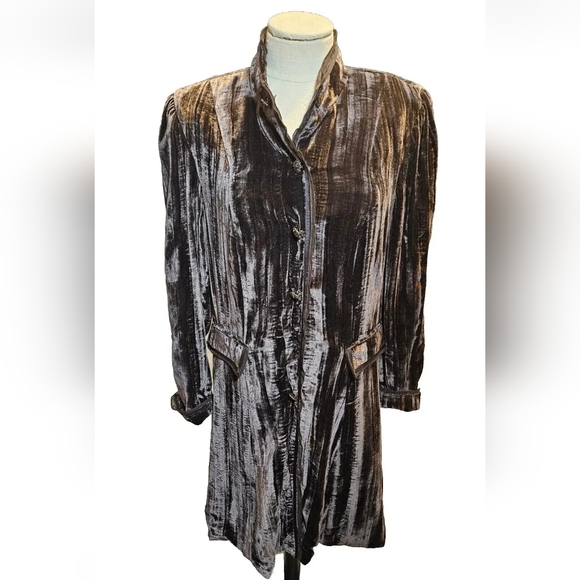 Margaret Frances Crushed Velvet Coat Jacket Long Brown Whimsigoth Rhinestones L - Picture 1 of 16